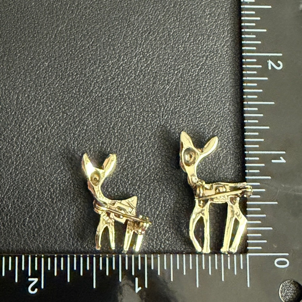 Vintage Spotted Deer Brooch Set of 2 Black Enamel Pin Mini READ - Picture 2 of 9